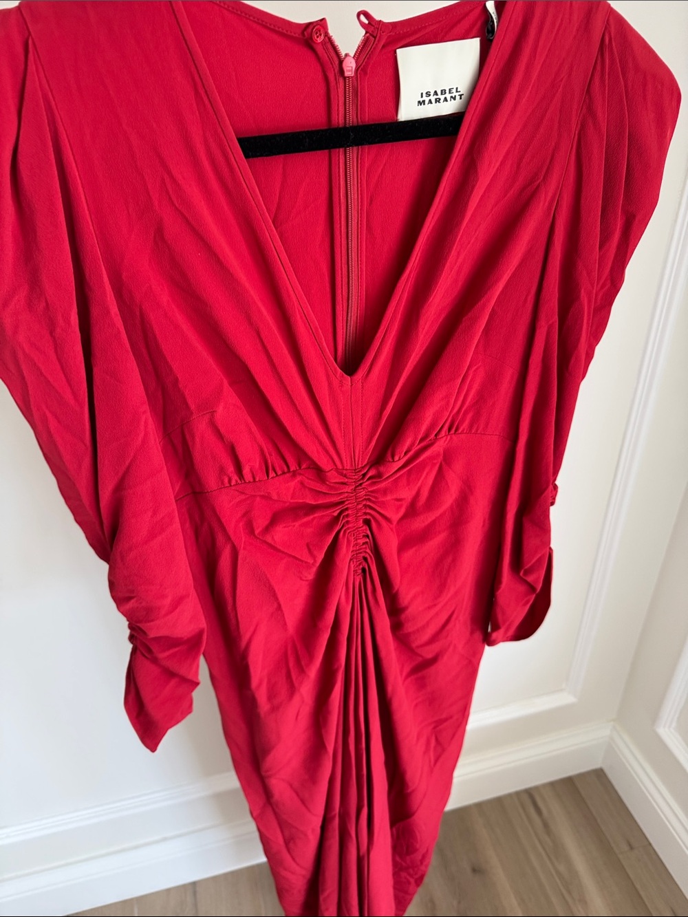 Isabel Marant Vibrant Red Ruched Midi Dress